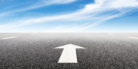 Asphalt road and sky cloud landscapeの写真素材