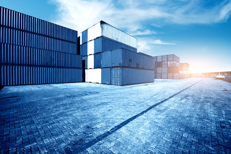 Containers box from Cargo freight ship for import export,logistic conceptの写真素材