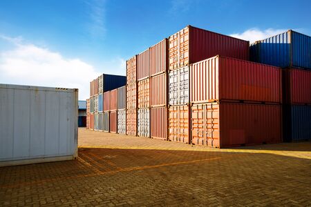 Industrial container yard of logistics import and export business under the blue sky
