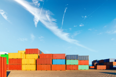Stack of Cargo Containers at the docksの写真素材