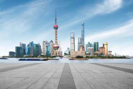 Shanghai skyline in sunny day, Chinaの写真素材