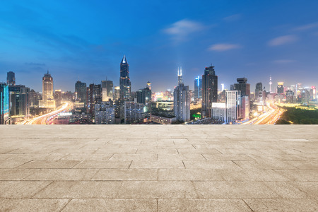 Elevated view of a Road Junction in Shanghai, China. aerial view the overpass at night, shanghai china.の写真素材