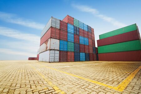 Stack of Cargo Containers at the docksの写真素材