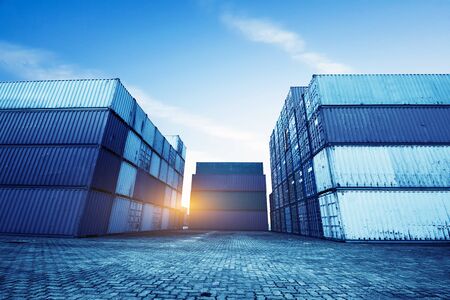 Stack of Cargo Containers at the docksの写真素材