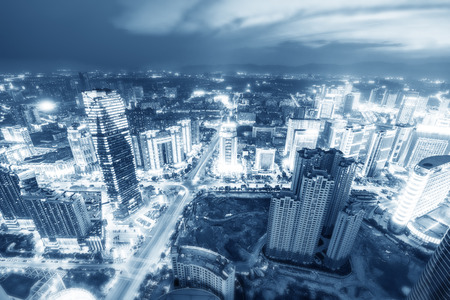 Bangkok night view with skyscraper in business district in Bangkok Thailandの写真素材