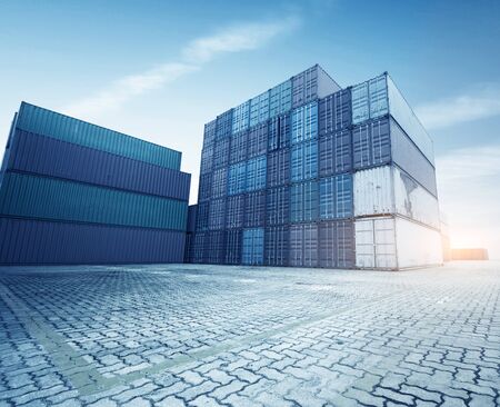 Stack of Cargo Containers at the docksの写真素材