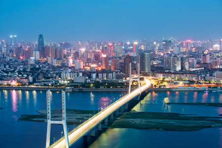 night view of the city night, China Nanchangの写真素材