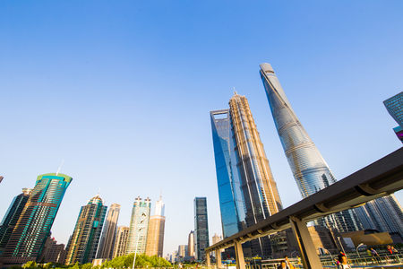Shanghai world financial center skyscrapers in lujiazui groupの写真素材