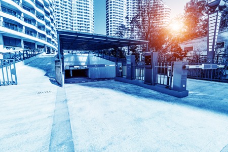 Tollbooth in underground car parkの写真素材
