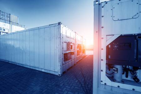 Stacked containers in a shipping terminalの写真素材