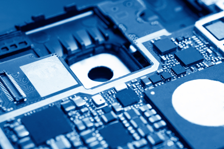 close-up of electronic circuit board with processorの写真素材