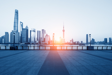 The architectural landscape of Lujiazui, the Bund, Shanghaiの写真素材