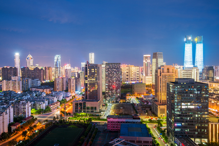 Bangkok night view with skyscraper in business district in Bangkok Thailandの写真素材