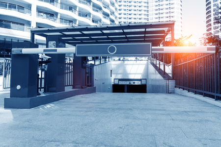 Residential area underground parking, the entrance of the boothの写真素材