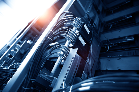 Network panel, switch and cable in data centerの写真素材