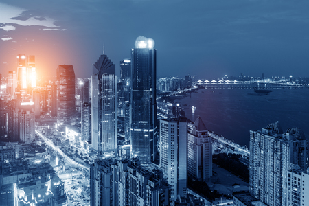 Sky night view of the city night, China Nanchangの写真素材