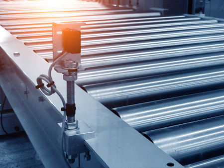 The conveyor chain, and conveyor belt is on production line in clean room.