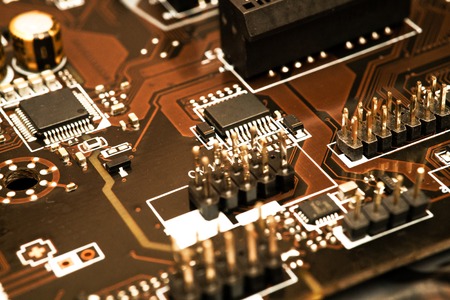 computer digital chip with motherboardの写真素材