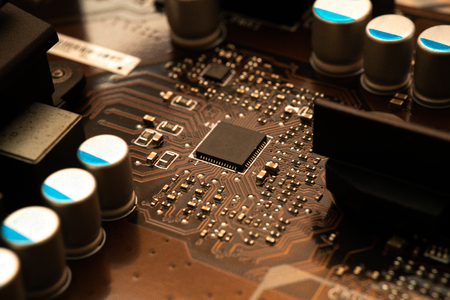 computer digital chip with motherboardの写真素材
