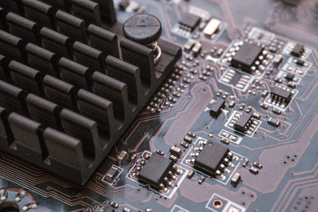 computer digital chip with motherboardの写真素材
