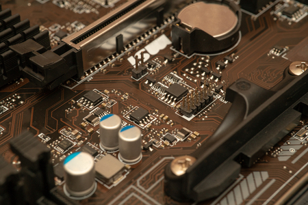 computer digital chip with motherboardの写真素材