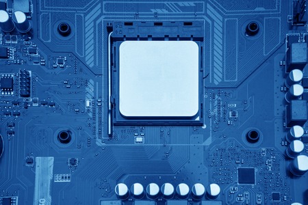 Technology background with computer server semiconductor processors CPU concept blue circuit board textureの写真素材