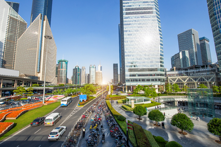 Panoramic view of shanghai city skylineの写真素材