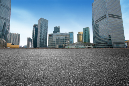 empty square with city skylineの写真素材