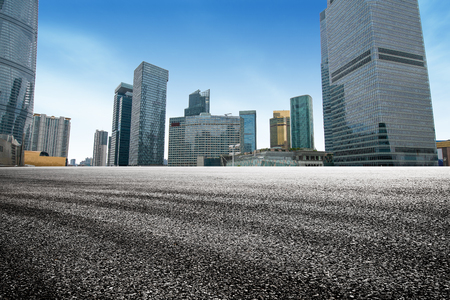empty square with city skylineの写真素材