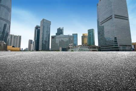 empty square with city skylineの写真素材