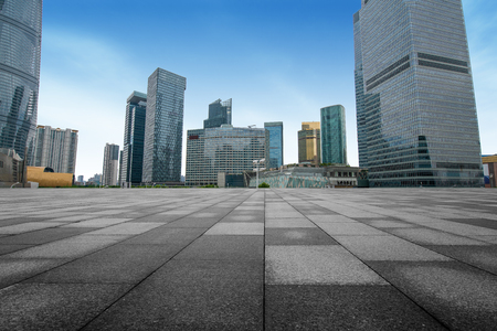 empty square with city skylineの写真素材