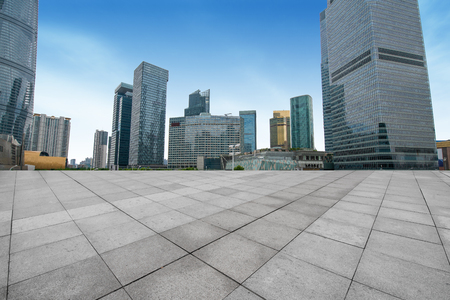 empty square with city skylineの写真素材