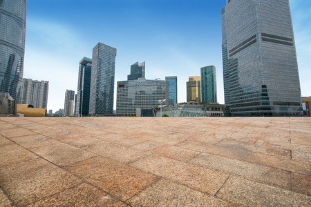 empty square with city skylineの写真素材
