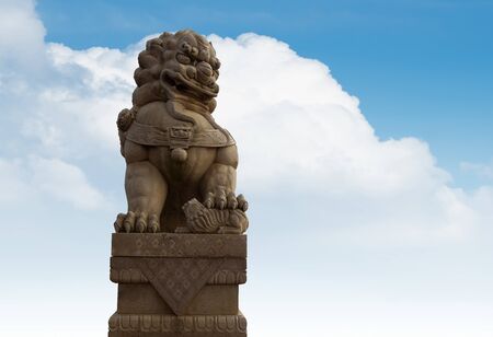Buddhist sculpture. Singha Stone statue in Bangkok, Thailandの写真素材