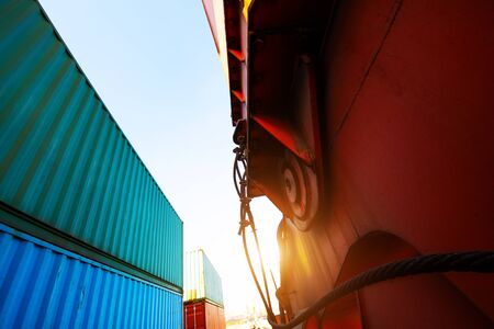 Containers box from Cargo freight ship for import export,logistic conceptの写真素材