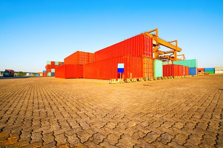 Containers box from Cargo freight ship for import export,logistic conceptの写真素材