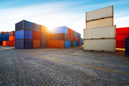 Containers box from Cargo freight ship for import export,logistic conceptの写真素材