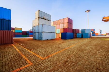Containers box from Cargo freight ship for import export,logistic conceptの写真素材