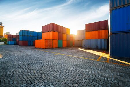 Containers box from Cargo freight ship for import export,logistic conceptの写真素材