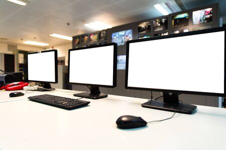 Modern plant control room and computer monitorsの写真素材