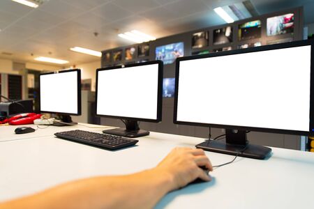 Modern plant control room and computer monitorsの写真素材