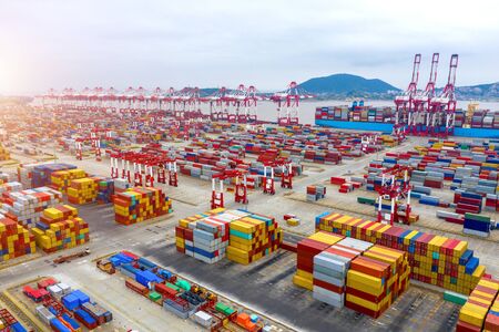 Aerial photography container terminalの写真素材
