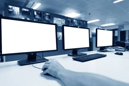 Modern plant control room and computer monitorsの写真素材