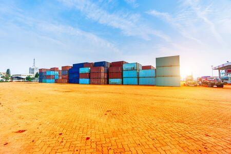 Stack of containers box, Cargo freight ship for import export.