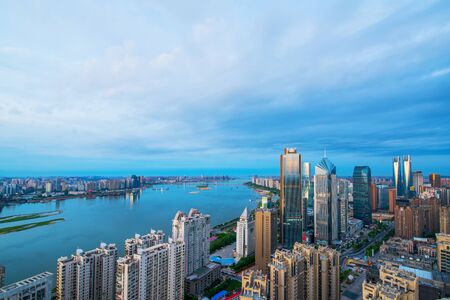 modern high-rise buildings line the new honggutan district in nanchang, jiangxi province.の写真素材