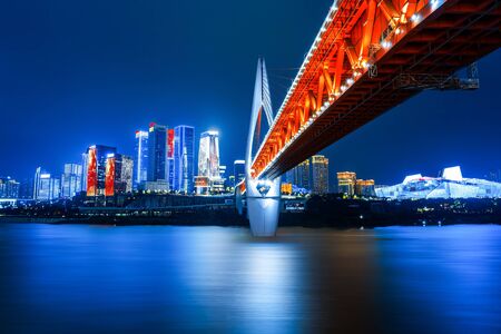 Night view and beautiful skyline of Chongqing urban architecturaの写真素材