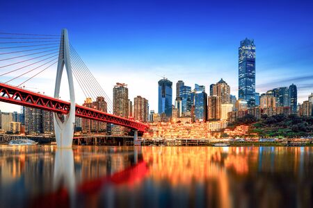 Night view and beautiful skyline of Chongqing urban architecturaの写真素材
