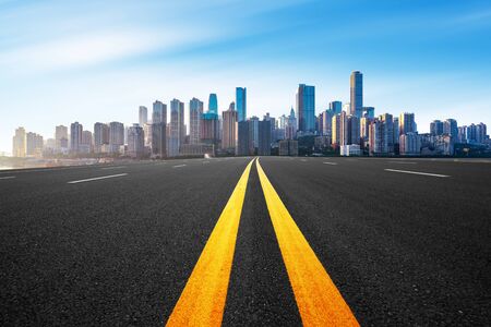 Clean highway leading to the city's financial districtの写真素材