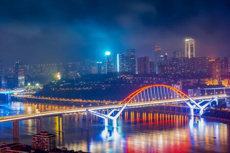 Night view and beautiful skyline of Chongqing urban architecturaの写真素材