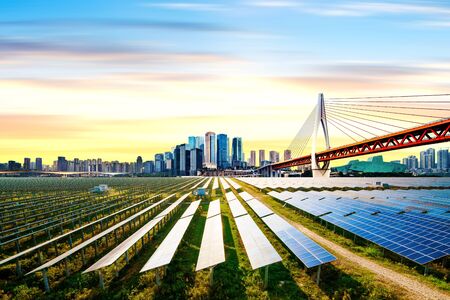 Photo voltaic and modern city skyline, China Chongqing.の写真素材